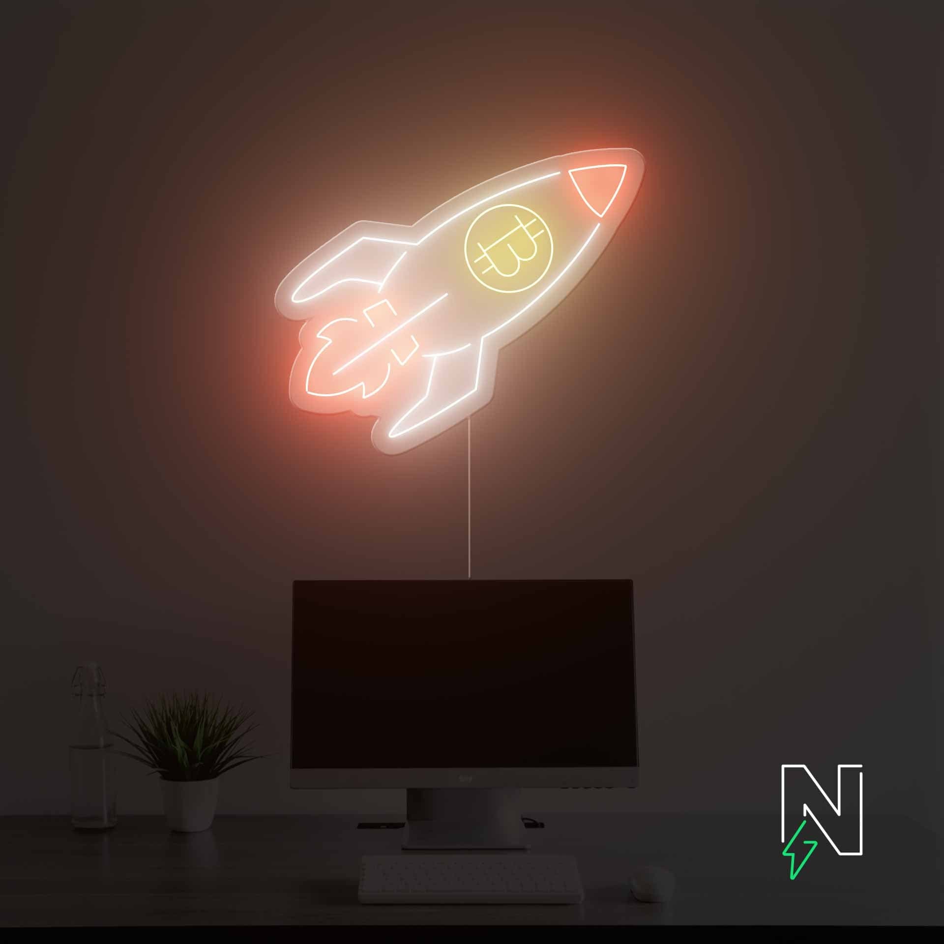 Bitcoin Rocket Neon Sign